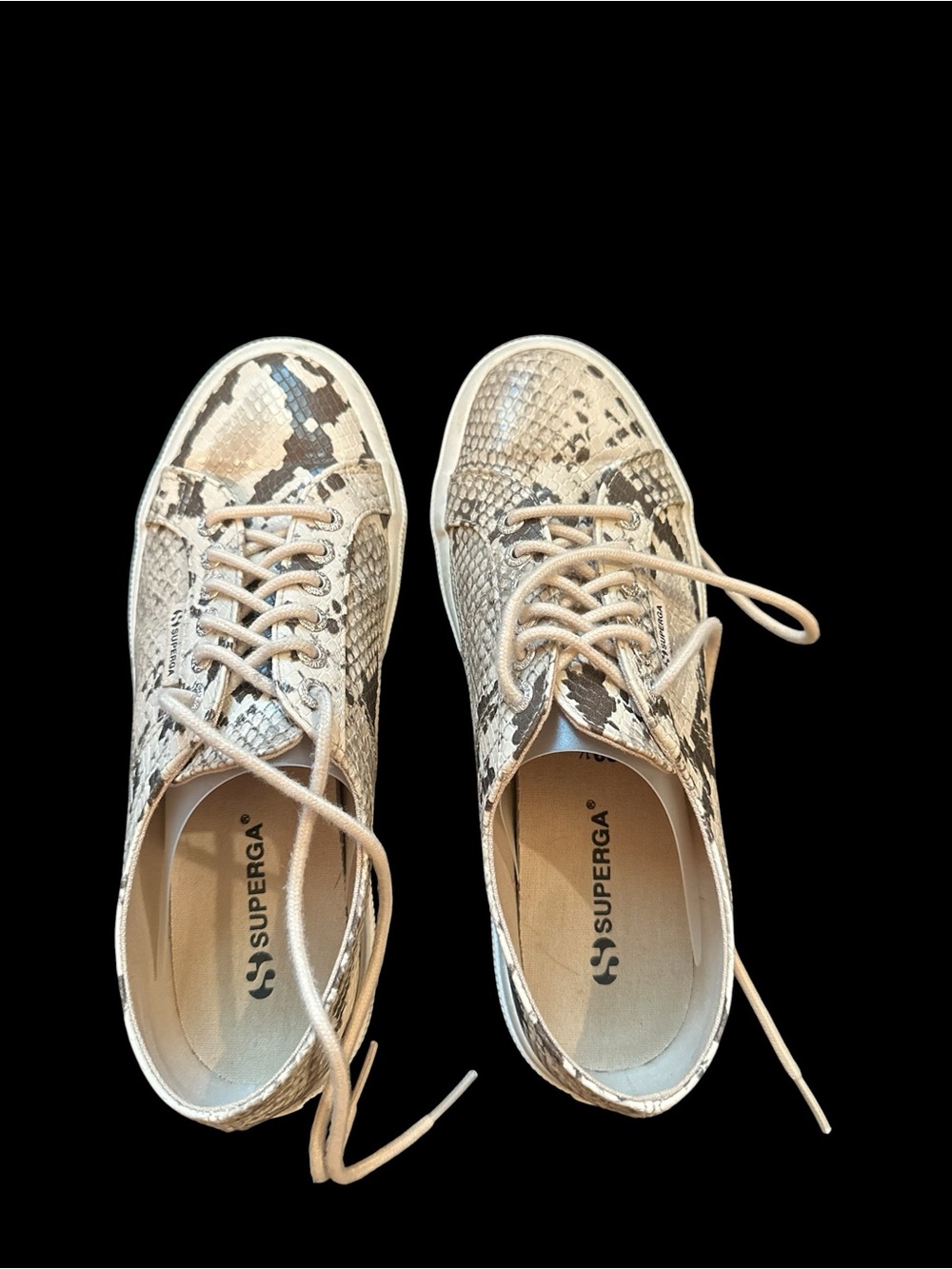 Superga Women's Snake-Print Lace-Up Sneakers in Beige and Brown